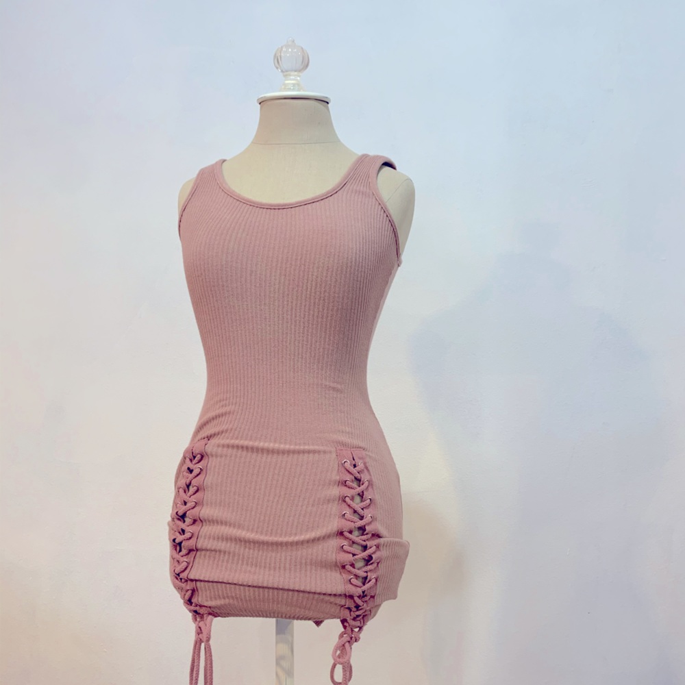 Light Pink Fashion Nova Dress with Lace Up Detail